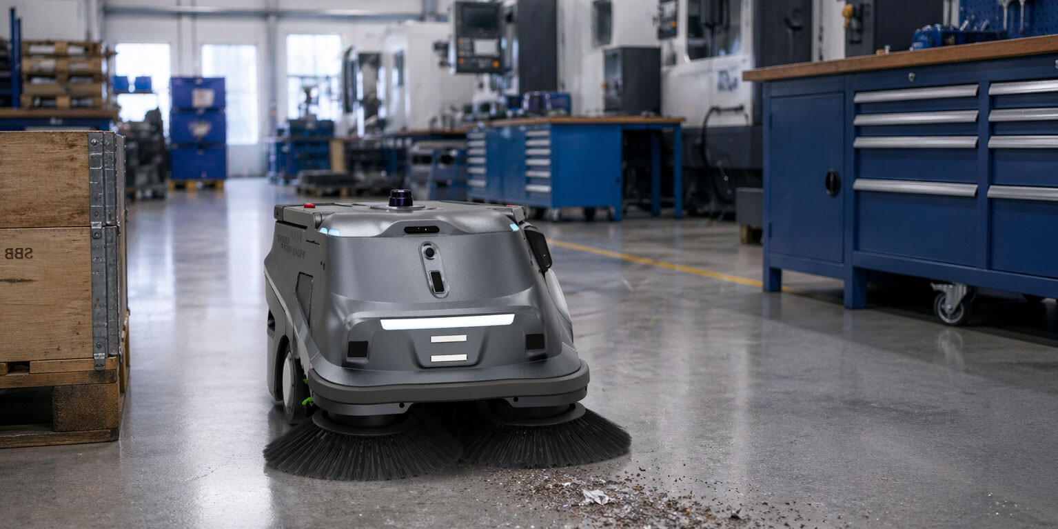 PUDU MT1 – intelligent fejerobot til professionel industrirengøring PUDU MT1 intelligent fejerobot til automatisk fejning af gulve i lagerhaller og industri